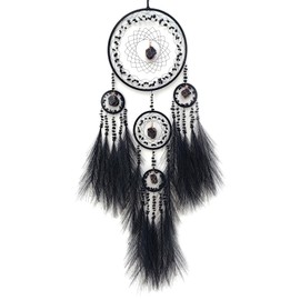 RAGKUU Black Large Dream Catcher Handmade Pampas Grass Dream Catchers with Stone Pendant Wall Hanging Dreamcatcher Ornaments for Bedroom Home Decor