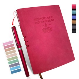 GLAM GROVE A5 Softcover Leather Lined Journal Notebook with Pen - 256 Pages of 100G Thick Paper, Includes Index Tab Stickers - Ideal for Writing, Travel, Work, and School (5.8" x 8.3", Red)