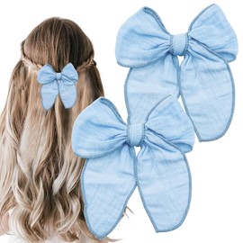 2PCS Blue Hair Bow Clips, Bow Knot Hairpins Elegant Cotton Linen Alligator Clip Fashion Festive Hair Barrettes Accessories for Women Girls
