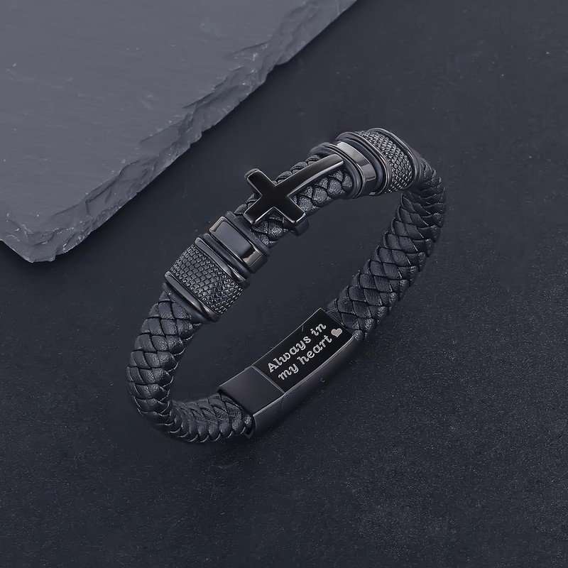 YOUFENG Urn Bracelet for Human Ashes Leather Cremation Cross Bracelet