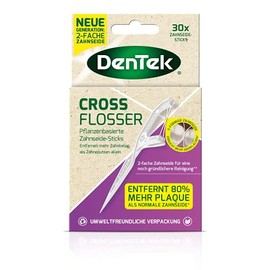Dentek Cross Flosser - Plant-Based Dental Floss Sticks - Tear-Resistant - Interdental Cleaning - Mint Flavour - Fluoride - Toothpicks, 1 x 30 Pieces