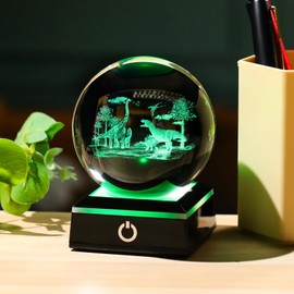 Arikyrist 3D Crystal Ball Dinosaur Figurine with Colorful Light Base, Dinosaur Gifts for Women Men Dinosaur Lovers on Christmas Birthday, Glass Dinosaur Statue Decorative Ball for Home Office