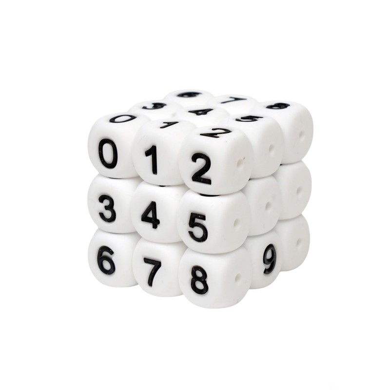 50Pcs Number Silicone Beads 0-9 Numbers Beads 12mm Square