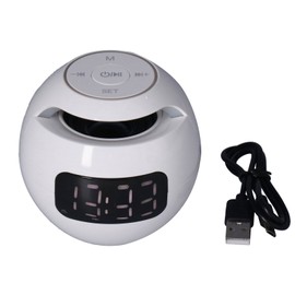 Multifunctional Bluetooth 5.0 Alarm Clock Speaker Rechargeable Ball Shape Portable Wireless Speaker with Clock for Bedroom OfficeWhite G90Q
