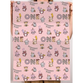 CENTRAL 23 Baby Girl Wrapping Paper - 1st Birthday - Age One - 6 Sheets Pink Gift Wrap - Comes With Fun Stickers