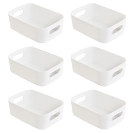 Hwtcjx Set of 6 Storage Boxes, Organiser with Handle, Plastic Storage Boxes for Household, Practical Storage Box Storage Basket for Cupboard, Kitchen, Bathroom, 21 x 14 x 7 cm (White)