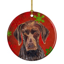 Caroline's Treasures SC9435-CO1 German Shorthaired Pointer Red Snowflakes Holiday Christmas Ceramic Ornament, Multicolor