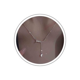 Inateannal Boho CZ Y Drop Necklace Silver Small Crystal Lariat Necklace Tiny Rhinestone Drop Pendant Necklace Thin Chain Necklace Choker Horizontal Bar Necklace Jewellery for Women Girls, Zinc, No