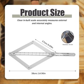 Pcmursal Pemium Corner Angle Finder Tool, Miter Saw Protractor with Scale, Miter Angle Finder,Stainless Steel Digital Angle Scale (Silver)