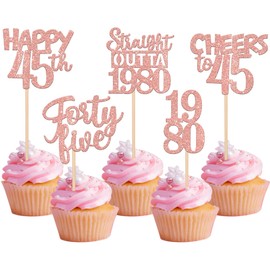 Cupcake-Topper zum 45. Geburtstag, glitzernde 45. Geburtstag, "Happy 45th Straight Outta 5,029.2 cm, für Cheers to 45 Years – Roségold, 30 Stück