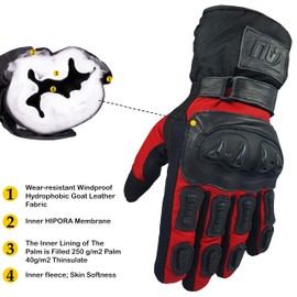 Men's Premium Motorcycle Leather Gloves Motorbike Protection Hard Knuckle Motorbike Textile (RED, XX-Large)
