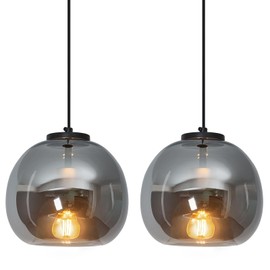 LBSQJ Mirror Smoke Gray Glass Pendant Lights Kitchen Island 2 Pack 7.87" Glass Globe Pendant Light Black Hanging Light Fixture Modern Pendant Lighting for Kitchen Island Bedroom Dining Room