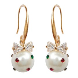 Navachi 18k Gold Plated Pearl Bowknot Zircon Colorful Crystal Az2631e Dangle Drop Earrings