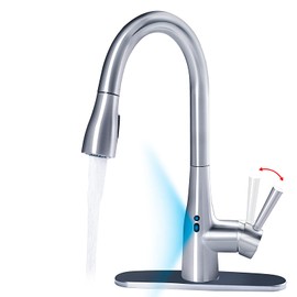 GOESMO Touchless Kitchen Faucet with Pull Down Sprayer, Adjustable Water Flow, Handle Rotation 270 Degrees & Magnetic Docking Spray, Motion Sensor Kitchen Faucets for Sink 1 or 3 Hole Chromed