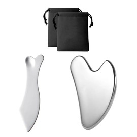 2PCS Gua Sha Facial Tools with 2 Small Bags, Stainless Steel Gua Sha, Lymphatic Drainage Massage Scraper for Face, Eyes, Neck, Body