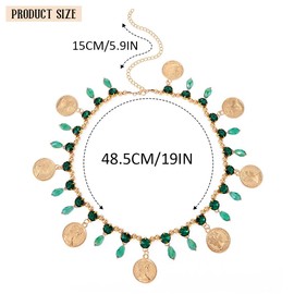 Yean Green Beadead Head Chain Gold Cions Hair Jewelry Bohemian Hair Accessories for Women and Girls