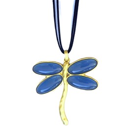 Libelle Frauen Anhänger in Gold Zamak und Blau Harz - Verstellbare Lange Braune Halskette mit Schutz Charme - Perfekte Glück Talisman für Geschenke (Blau)