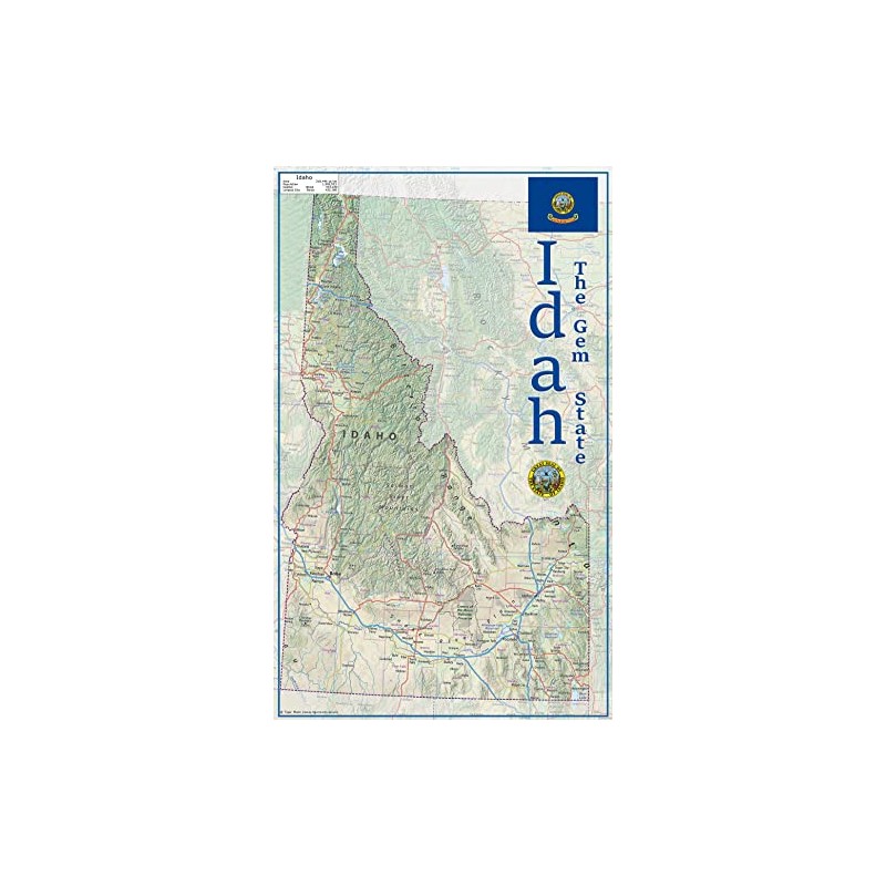 Idaho State Physical Map - 16.5 x 26.9 Inches -