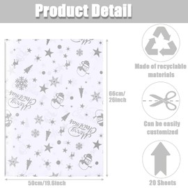 Jwssor Christmas Tissue Paper,Santa Tissue Wrapping Paper,20sheets50x66cm Xmas Tissue Paper for Wrapping Gifts,Silver Santa