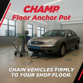 Champ® Floor Anchor Pot, 10-Ton Capacity, Heavy-Duty Auto Body Frame Pulling Anchor for Concrete Floors, Self-tightening with Removable Chain and Flush Lid, Made in USA - 1 Pot