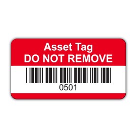 Red Asset Tag Labels - Barcoded and Numbered 501 to 1000-38mm x 20mm Permanent Synthetic PP Labels - Price per Pack of 500 Labels (P/NO. 7828668B)