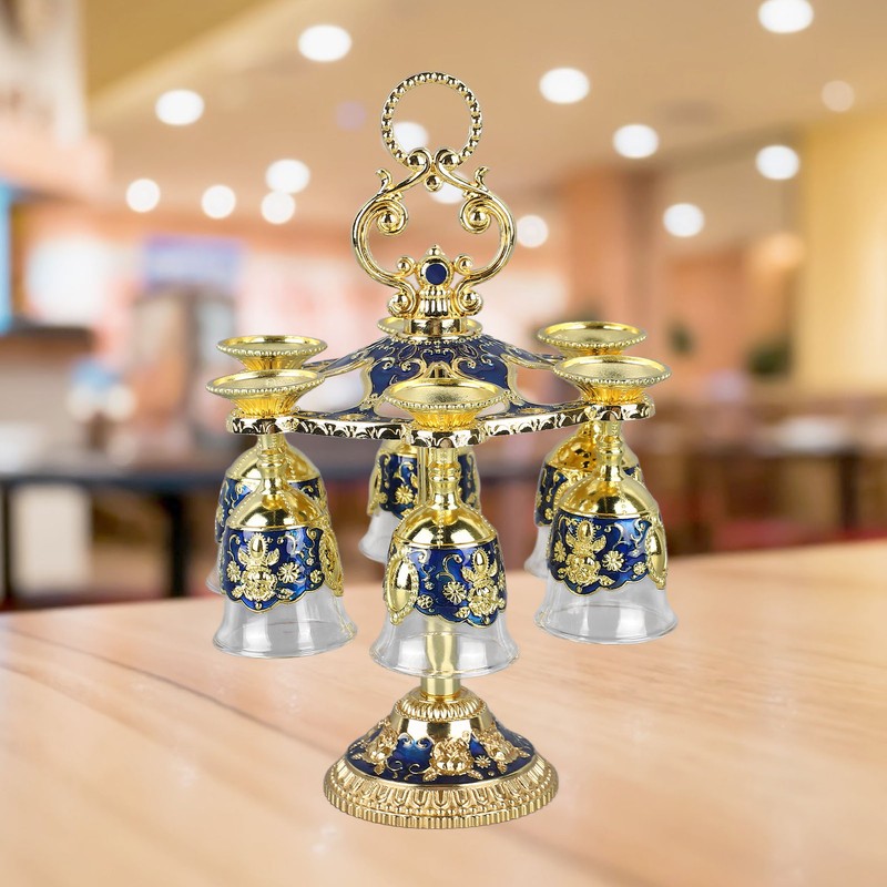 6Pcs Chinese Chalice Retro Style Zinc Alloy Glass Embossed Flower