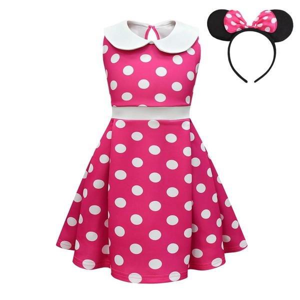 Lito Angels Minnie Mouse Dress with Mouse Ears Headband for Children Girls Size 2-3 Years (Fabric Label 100), B - Hot Pink Polka Dot