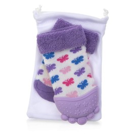 Nuby Soothing Teether Sock, Purple Butterfly, 5"