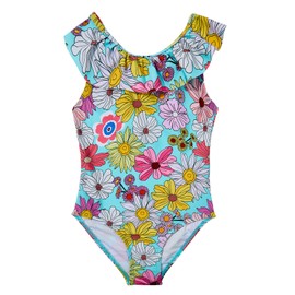 Durio Girls Toddler Cute One Piece Swimsuits Bathing Suit Little Kids Swimwear Quick Dry Ruffle Floral Pattern Colorful Flowers 2-3T