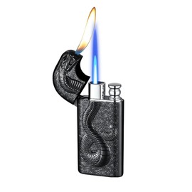 Cool Snake Lighter, Serpent Lighter, Dual Flame Lighter, Double Flame, Lighters for Men, Torch Jet Flame Refillable (Black)