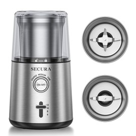 Secura Electric Coffee Grinder and Spice Grinder with 2 Stainless Steel Blades