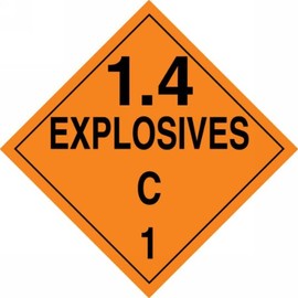 Accuform MPL128VP10 Plastic Hazard Class 1/Division 4C DOT Placard, "1.4 Explosives C 1", 10-3/4" Width x 10-3/4" Length, Black on Orange (Pack of 10)