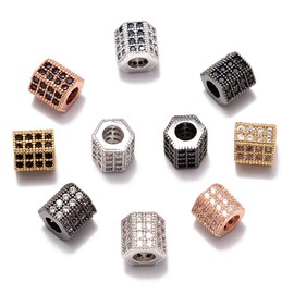 AD Beads Zircon Pave Rhinestones Hexagon Big Hole Bracelet Connector Spacer Beads 10pcs Mixed Color Hexagon 7x8mm