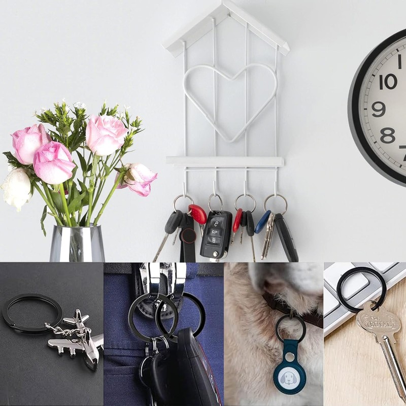 qingmeng Pack of 50 Key Rings Black, Key Rings Small