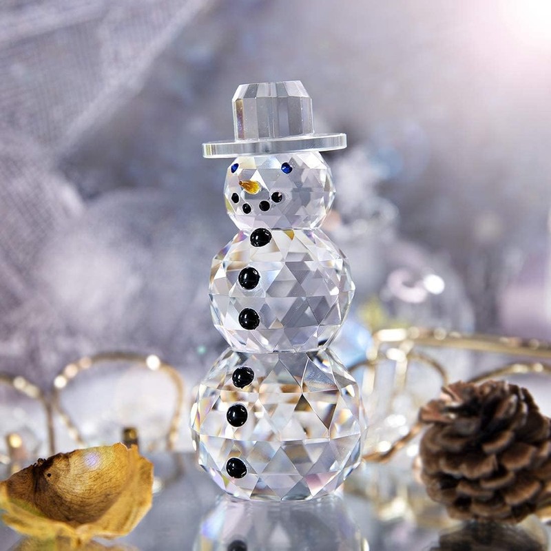 HDCRYSTALGIFTS Crystal Snowman Figurines Collectibles with Hat, Table Decor Paperweight