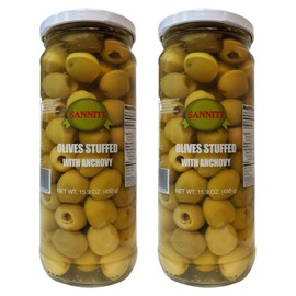 Sanniti Olives stuffed with Anchovies, 15.9 oz (Pack of 2)