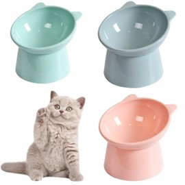 kangnuoxue 3pcs Elevated Cat Bowls with Stand, Anti Vomit Cat Food Bowl, 15 Tilted, Pink/Blue/Grey
