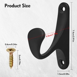 2Pcs Metal Curtain Holdbacks, Black Curtain Tie Backs Hooks with Screws, Wall Mounted Tie Back Hooks for Curtains, Curtain Holder Hooks for for Fixed Curtain or Hanging Items