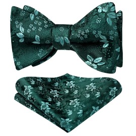 HISDERN Mens Green Bow Tie Set Wedding Floral Selt Tie and Pocket Square Set Formal Party Bowtie & Handkerchief