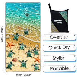 Zomer Beach Towel Large 90 x 180 cm Quick-Drying Microfibre Printed with Beach Turtle Motif