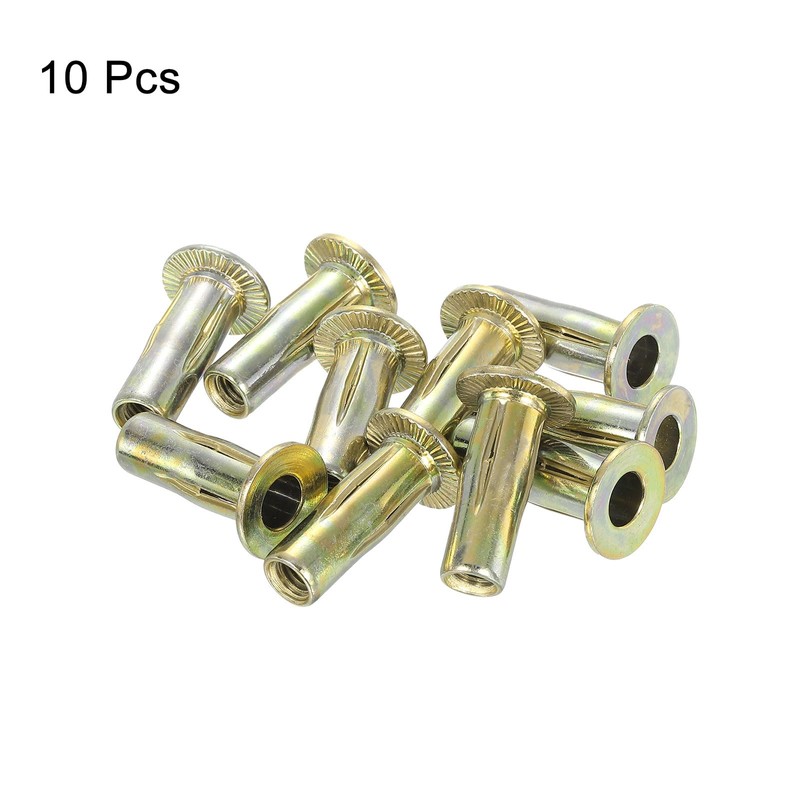 uxcell Multi-Grip Rivet-Nut, M6 Pre-Bulbed Shank Carbon Steel Color-Zinc-Plated Flat