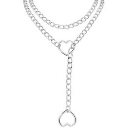 JJDreams Punk Chain Choker O Ring Pendant Necklace Slip Chain Necklace for Women Adjustable Cuban Link Gothic Heart Choker Jewellery Broken Heart, Zinc, No Gemstone