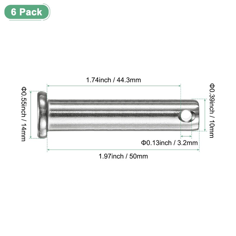 M METERXITY 6-Pack Single Hole Clevis Pins, M10 x 50mm