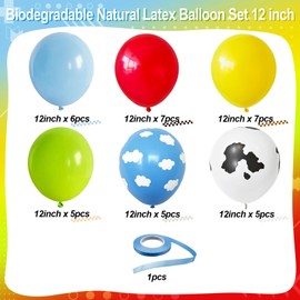 Toy Style Story Balloons, 12 Inch Red Yellow Blue balloons With Cow Print Sky Blue Cloud Balloons, Light Blue Lime Green Balloons for Toy Inspired Story Birthday Decorations Boys Girls Party Decor