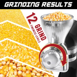 GLINK All Metal Grain Mill Attachment for KitchenAid Stand Mixer,12 Levels Flour Grinder Accessories, Grain Mill Attachment Fit for Grinding Wheat, Corn, Oats, Buckwheat, Millet and Other Cereals