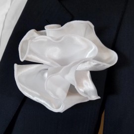 Vavra's NEW - Men's 2-in-1 Pouf Round Pocket Square Hankie - White Satin