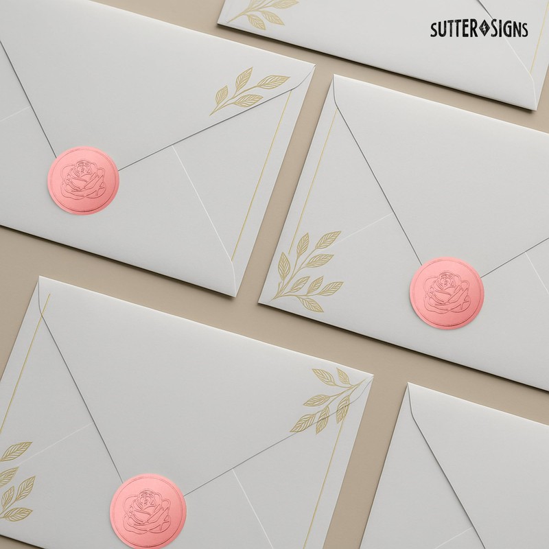 250pcs Envelope Seal Stickers, Flowers | Elegant Embossing Rose Gold