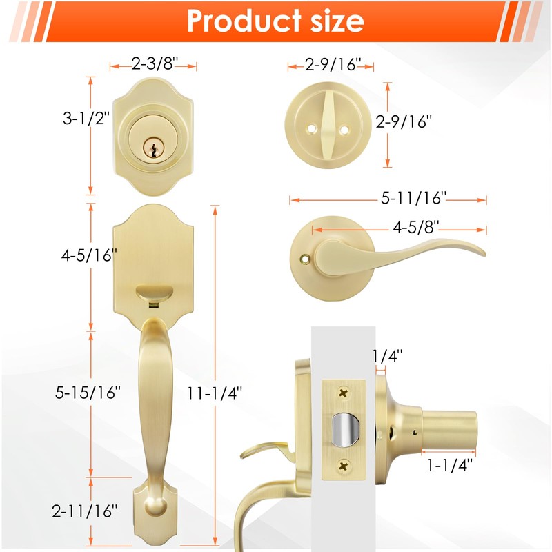 Haidms Gold Front Door Lock Set - Heavy Duty Double