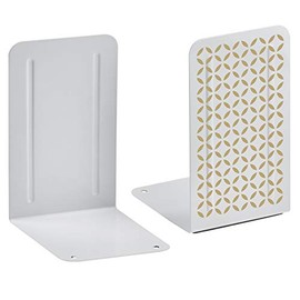 Acrimet Premium Sujetalibros de Metal Resistente (Color Blanco con Diseño Dorado) (Paquete de 1 par)