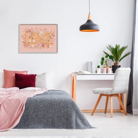 Stupell Industries Botanical Love Typography Delicate Floral Details, Design by Heather McLaughlin, Grey Framed, 30 x 24